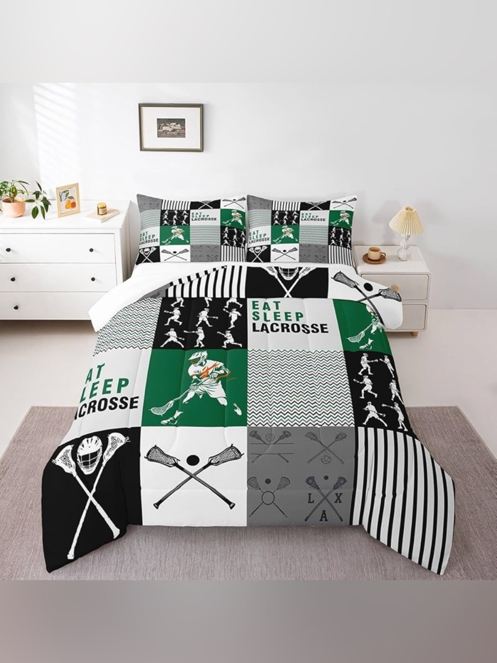 Erosebridal Eat Sleep Lacrosse Comforter for Kids Boys Girls - King Size